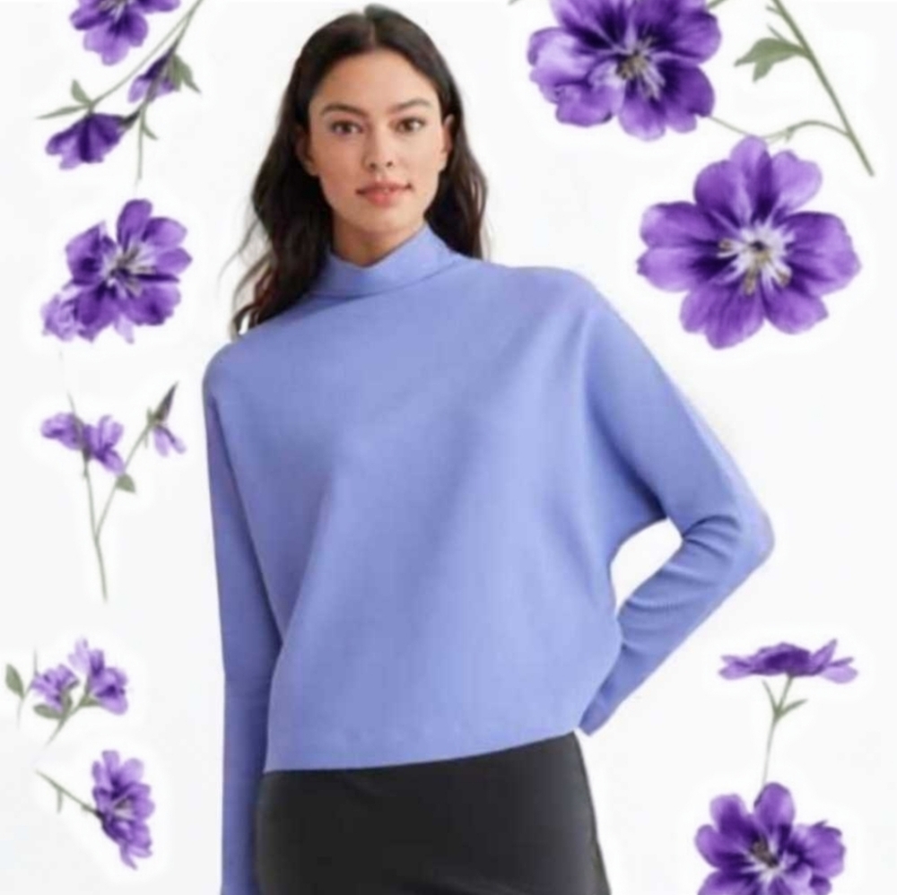 🟣L💜Dynamite Mock Neck Long Sleeves Ribbed Top in Violet / Lavender - Picture 2 of 13